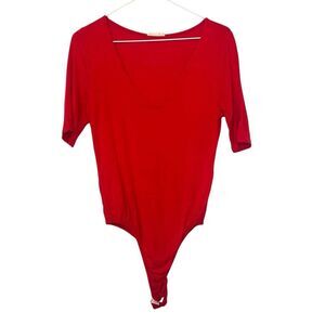 Imagenation Scoop Neck Short-sleeved Stretch Bodysuit Red Large